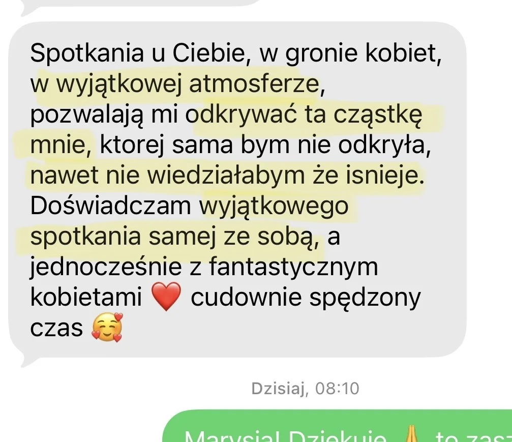 Oryginalna wiadomość od uczestniczki warsztatów dla kobiet Pauliny Jóźwickiej