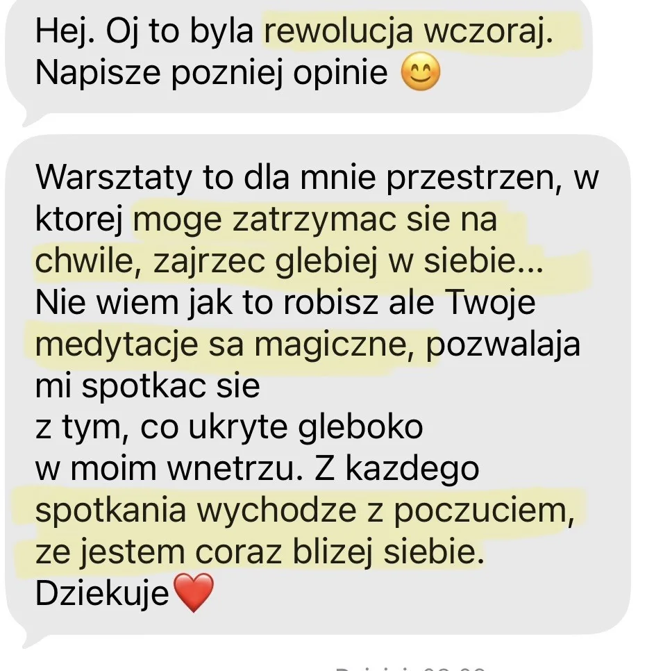 Oryginalna wiadomość od uczestniczki warsztatów dla kobiet Pauliny Jóźwickiej